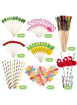 140 Pcs Food Party Toothpicks , Skewers, Umbrellas, Fireworks Sticks, Colourful Stirrer Sticks, Straws, Juice Accessories for Summer Party, Wedding, Bar, Drinks - view 3