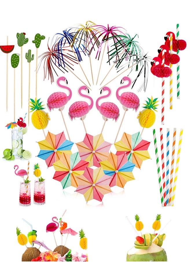 Lemon 140 Pcs Food Party Toothpicks , Skewers, Umbrellas, Fireworks Sticks, Colourful Stirrer Sticks, Straws, Juice Accessories for Summer Party, Wedding, Bar, Drinks  - Image 1
