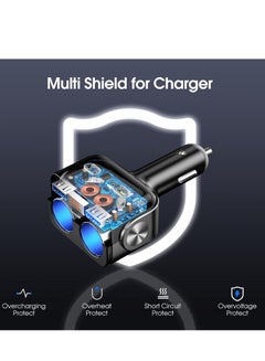 OZIO 5 in 1 USB C Car Charger Adapter with Voltage Monitor, BUVAYE Fast Charge Cigarette Lighter Splitter 2-Socket, Dual Car Cigarette Lighter Adapter, 12V/24V Splitter for Car GPS Dash Cam Phone  - Image 5