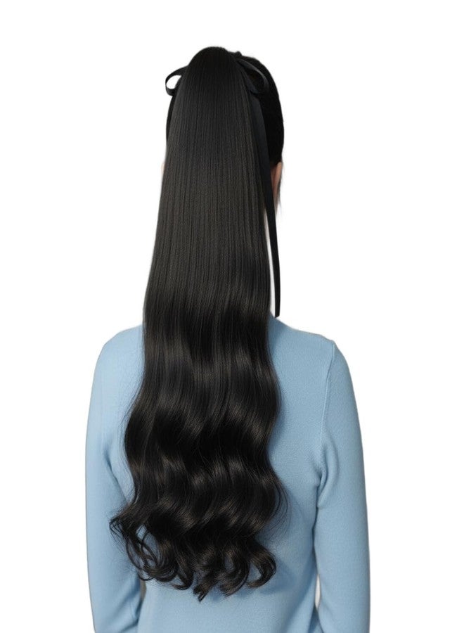 AHS Ribbon Hair Extensions Women curly Hair Extension For Girls To Increase Hair Volume, Ponytail Hair Extensions Synthetic. (Black) - Image 1