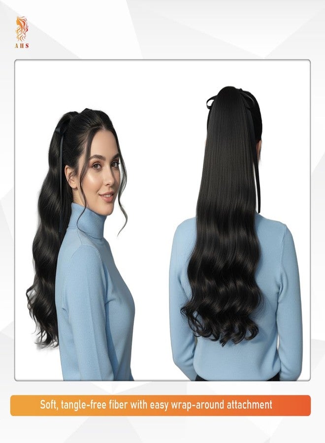AHS Ribbon Hair Extensions Women curly Hair Extension For Girls To Increase Hair Volume, Ponytail Hair Extensions Synthetic. (Black) - Image 2