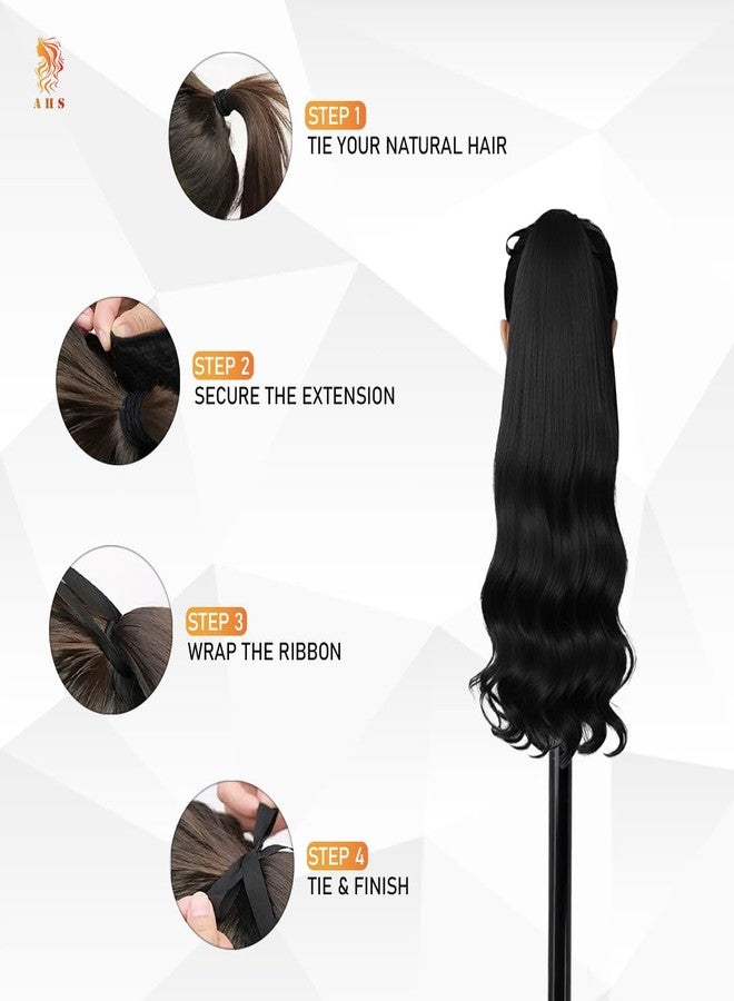 AHS Ribbon Hair Extensions Women curly Hair Extension For Girls To Increase Hair Volume, Ponytail Hair Extensions Synthetic. (Black) - Image 3