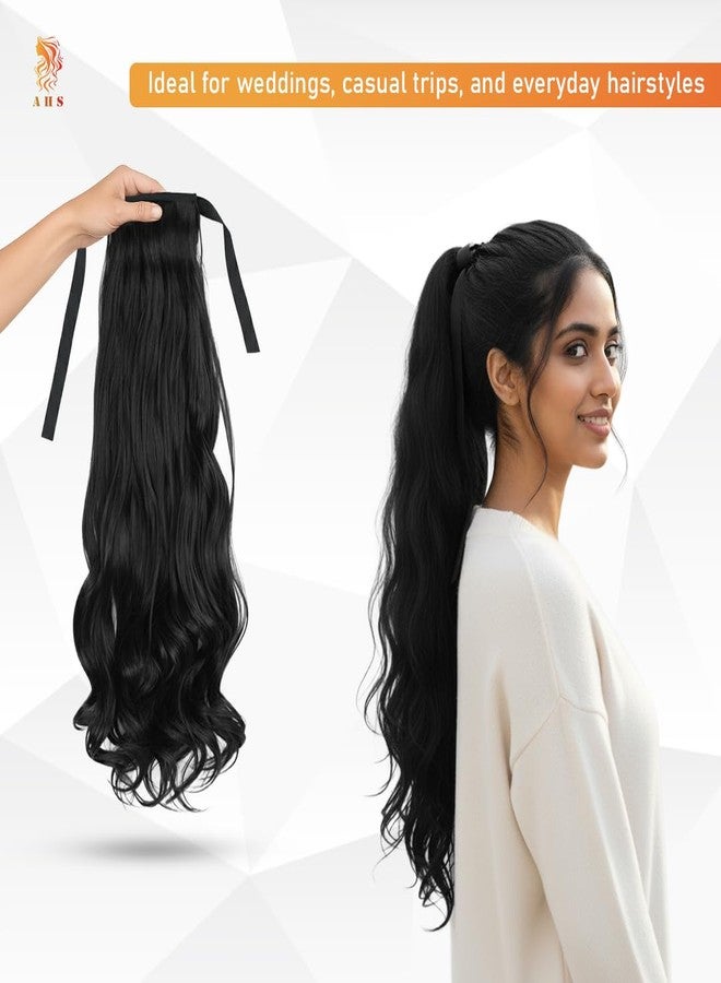 AHS Ribbon Hair Extensions Women curly Hair Extension For Girls To Increase Hair Volume, Ponytail Hair Extensions Synthetic. (Black) - Image 5