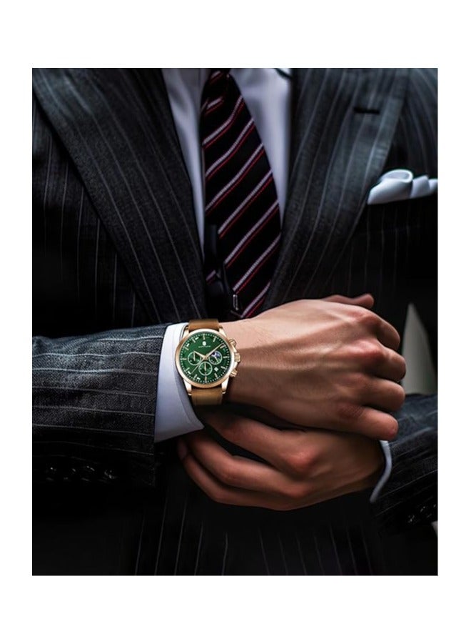 Sapphero Mens Watches Multifunction Chronograph Date Quartz Watch for Men Brown Leather Band Analog Wrist Watch Gift for Men Casual Business  - Image 3