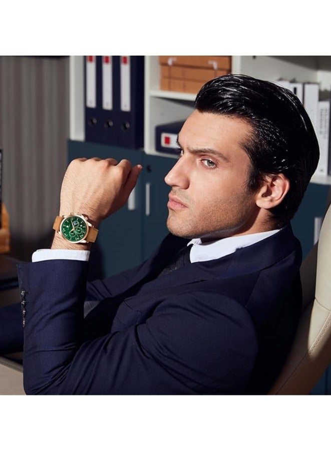 Sapphero Mens Watches Multifunction Chronograph Date Quartz Watch for Men Brown Leather Band Analog Wrist Watch Gift for Men Casual Business  - Image 4