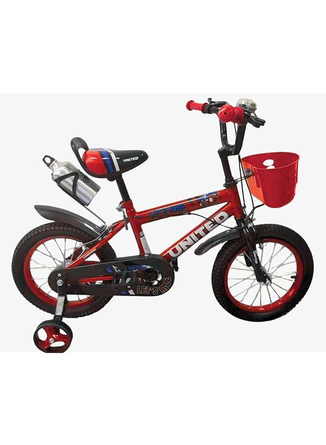 يونايتد دراجة مع سلة وزجاجة مياه خلفية للأطفال مقاس 16 بوصة، لون أحمر - Image 1