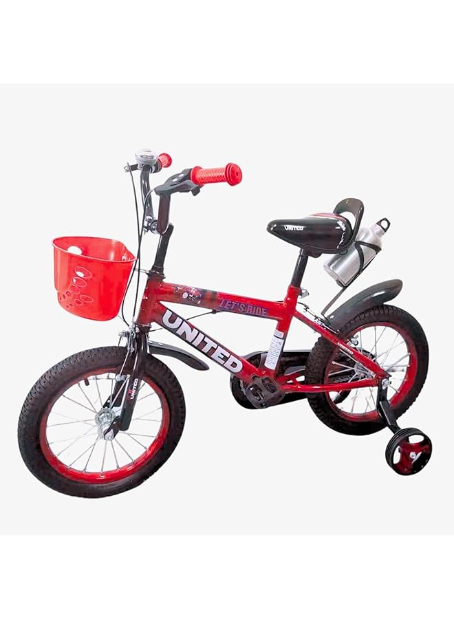 يونايتد دراجة مع سلة وزجاجة مياه خلفية للأطفال مقاس 16 بوصة، لون أحمر - Image 2