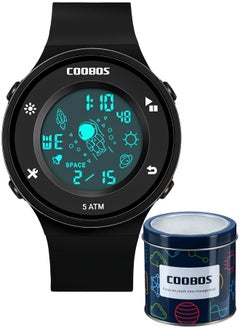 Coobos Kids Water Resistant Rubber Digital Watch with Box Black  - Image 1