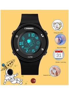 Coobos Kids Water Resistant Rubber Digital Watch with Box Black  - Image 2
