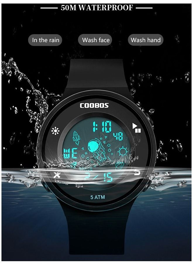 Coobos ساعة رقمية مطاطية مقاومة للماء للأطفال باللون الأسود  - Image 4