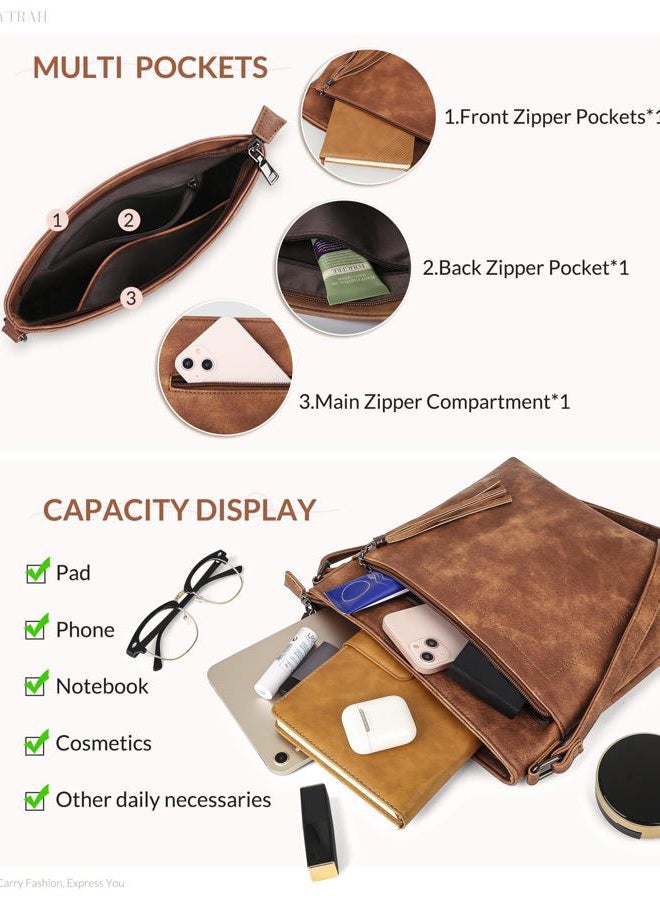 SYTRAH Crossbody Purses for Women, Premium Vagan Leather Crossbody Bag, Adjustable Strap Lightweight Shoulder Bag with Tassel Mocha Brown - Image 4