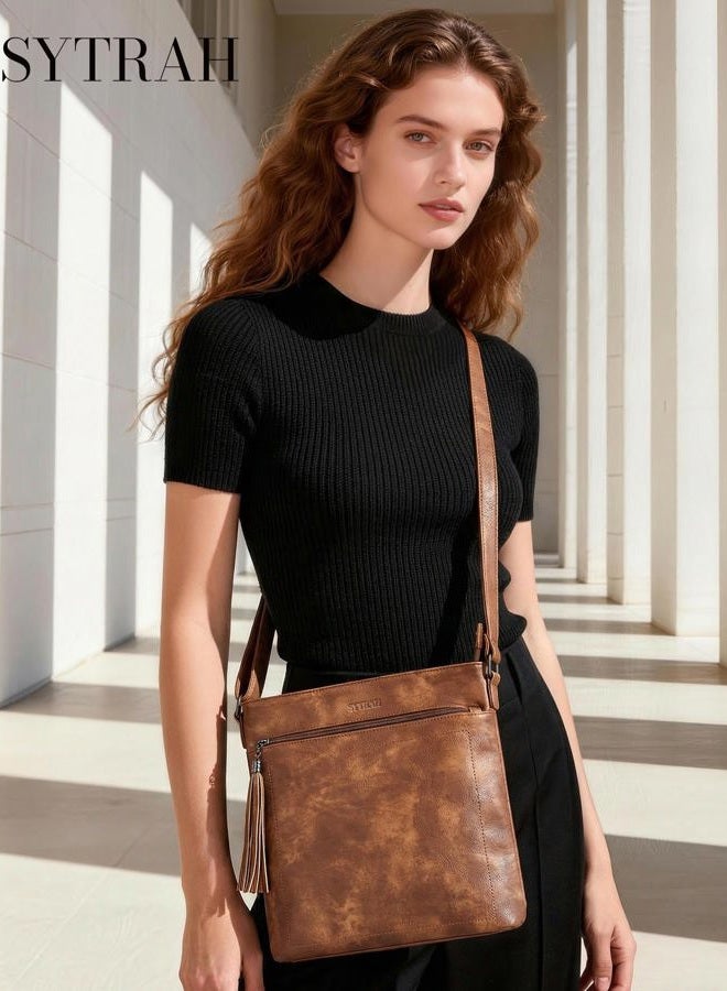 SYTRAH Crossbody Purses for Women, Premium Vagan Leather Crossbody Bag, Adjustable Strap Lightweight Shoulder Bag with Tassel Mocha Brown - Image 3