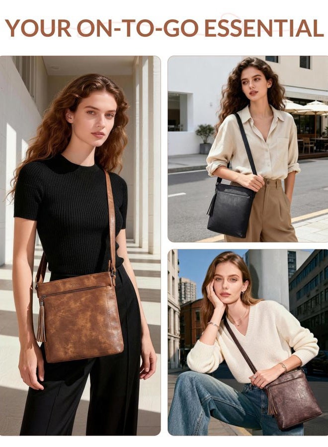 SYTRAH Crossbody Purses for Women, Premium Vagan Leather Crossbody Bag, Adjustable Strap Lightweight Shoulder Bag with Tassel Mocha Brown - Image 2
