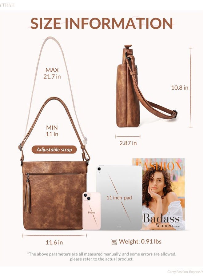 SYTRAH Crossbody Purses for Women, Premium Vagan Leather Crossbody Bag, Adjustable Strap Lightweight Shoulder Bag with Tassel Mocha Brown - Image 5
