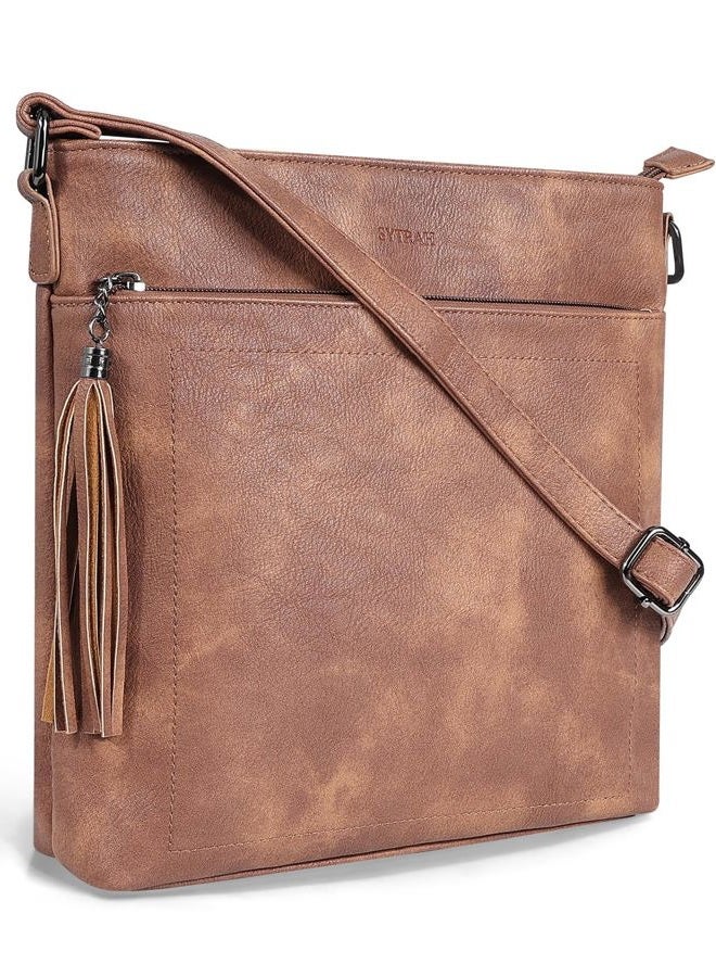 SYTRAH Crossbody Purses for Women, Premium Vagan Leather Crossbody Bag, Adjustable Strap Lightweight Shoulder Bag with Tassel Mocha Brown - Image 1