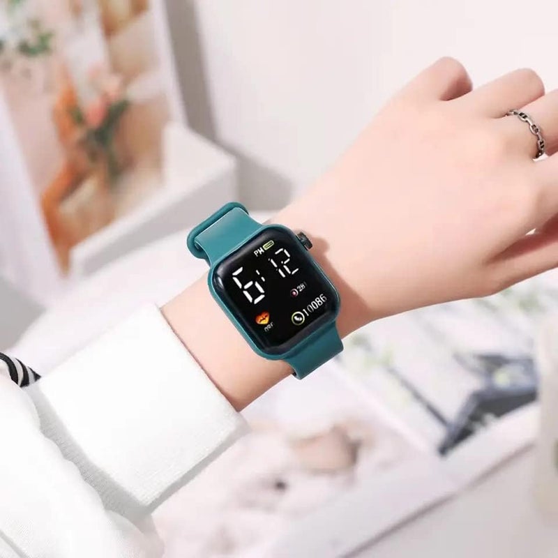 Acnos® Premium Green Brown Colors Luminous LED Display Fashionable Children Kids Digital Watches Waterproof Sports Square Electronic Led Watch for Kids Boy Baby Girls Digital Watch for Kid - Image 2