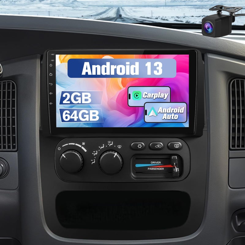 Pyniro Car Radio Stereo Upgrade for Dodge RAM 1500/2500/3500 2002-2005, Android Head Unit with 9 Inch Touch Screen/Backup Camera/Wireless CarPlay & Android Auto/Mirroring/Wi-Fi/Bluetooth/SWC - Image 1
