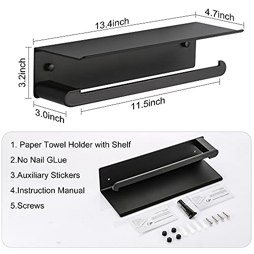 DUFU Paper Towel Holder Wall Mount for Kitchen, Self-Adhesive Paper Towel Holder with Shelf for Bathroom, Anti-Rust Aluminum, No Drill or Wall-Mounted with Screws (Matt Black) - Image 5