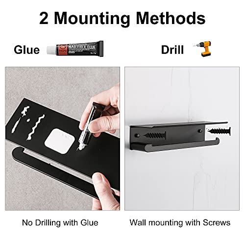 DUFU Paper Towel Holder Wall Mount for Kitchen, Self-Adhesive Paper Towel Holder with Shelf for Bathroom, Anti-Rust Aluminum, No Drill or Wall-Mounted with Screws (Matt Black) - Image 4