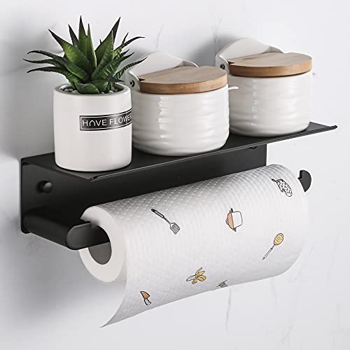 DUFU Paper Towel Holder Wall Mount for Kitchen, Self-Adhesive Paper Towel Holder with Shelf for Bathroom, Anti-Rust Aluminum, No Drill or Wall-Mounted with Screws (Matt Black) - Image 2