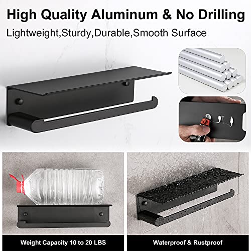 DUFU Paper Towel Holder Wall Mount for Kitchen, Self-Adhesive Paper Towel Holder with Shelf for Bathroom, Anti-Rust Aluminum, No Drill or Wall-Mounted with Screws (Matt Black) - Image 3