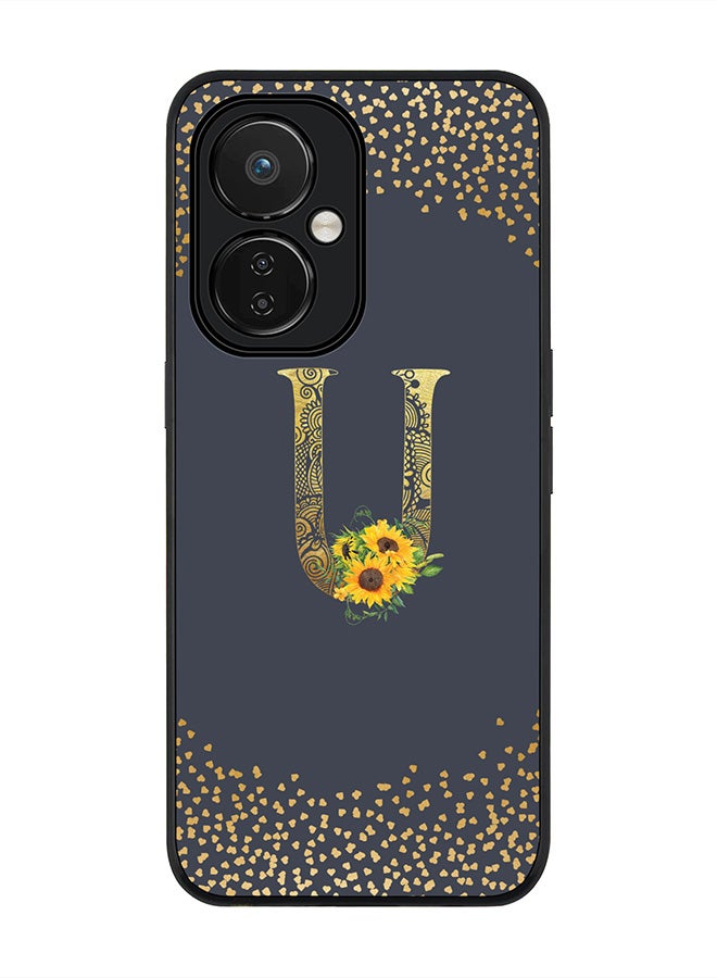 Stylizedd Rugged Black edge case for Nord CE 3 Lite Slim fit Soft Case Flexible Rubber Edges Anti Drop TPU Gel Thin Cover - Custom Monogram Initial Floral Pattern Alphabet - U - Grey - Image 1