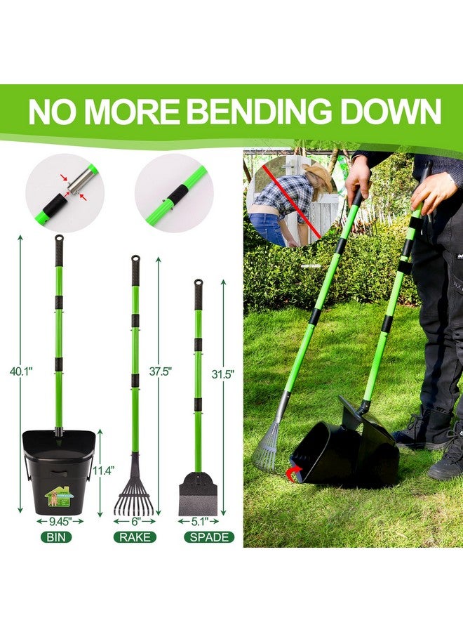 LANNEY Pooper Scooper - 38" Long Adjustable Metal Handle Dog Pooper Scooper Swivel Bin & Rake & Spade with 50 Bags Attachment, Portable Heavy Duty Dog Poop Scooper for Yard Dogs Large Medium Small - Image 2
