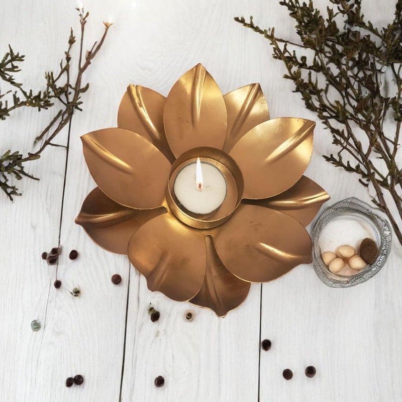 StayBuy Diya for Diwali Home dcor Tealight Candle Holder in Lotus Flower Shape with tealight ColorGold Pack_01  - Image 1