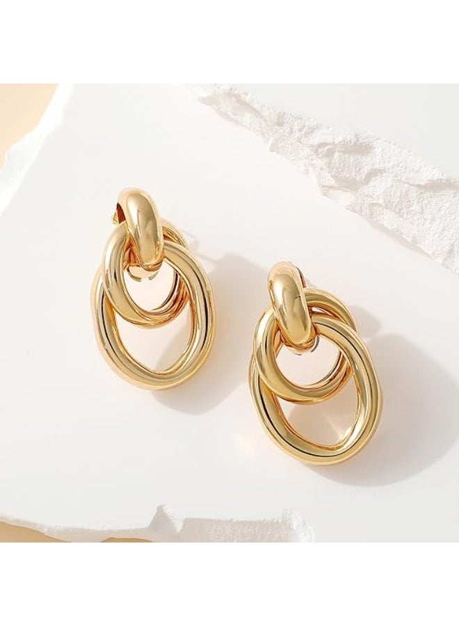 يوكانبي أقراط دائرية هندسية جريئة ملتوية – مسامير أذن ملفوفة من المعدن بإطلالة عتيقة للنساء - Image 2