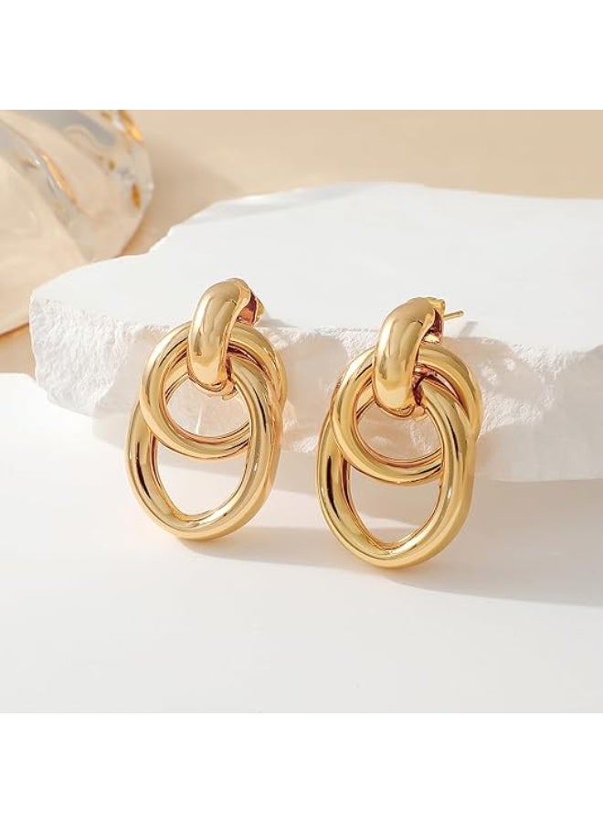 يوكانبي أقراط دائرية هندسية جريئة ملتوية – مسامير أذن ملفوفة من المعدن بإطلالة عتيقة للنساء - Image 4