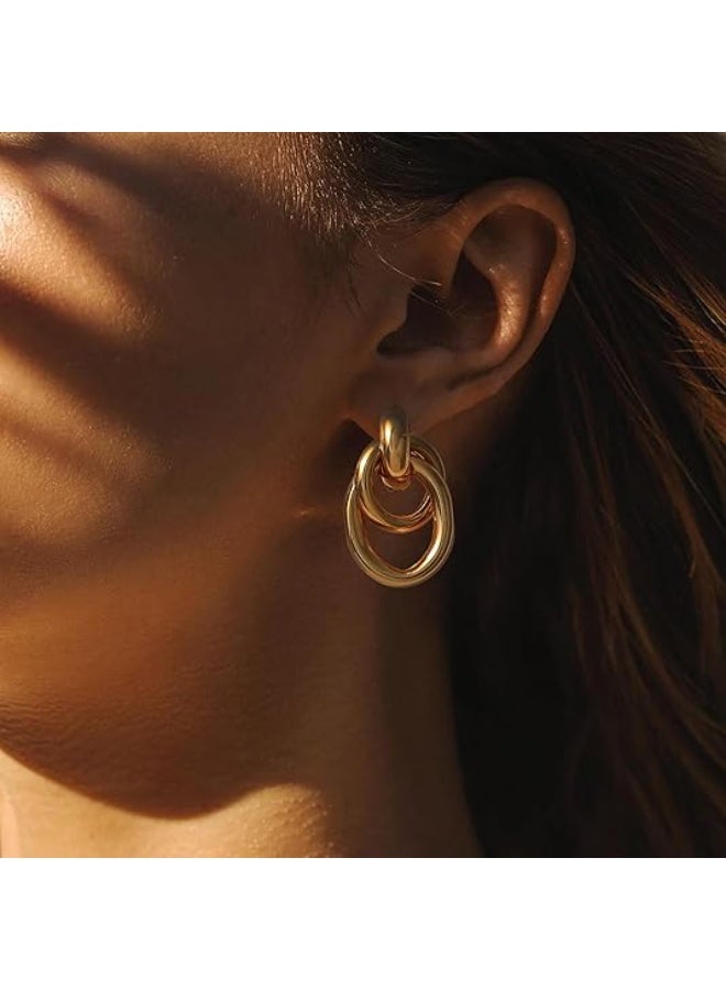 يوكانبي أقراط دائرية هندسية جريئة ملتوية – مسامير أذن ملفوفة من المعدن بإطلالة عتيقة للنساء - Image 3