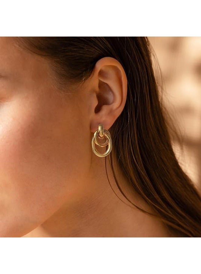 يوكانبي أقراط دائرية هندسية جريئة ملتوية – مسامير أذن ملفوفة من المعدن بإطلالة عتيقة للنساء - Image 5