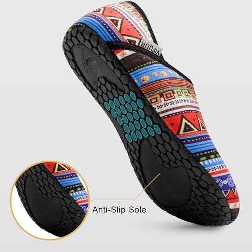 VIFUUR House Slippers for Women Men Slip on Indoor Barefoot Slipper Socks Fuzzy Cozy Sock Shoes for Home Bedroom Travel Geometric Style,38/39 - Image 4