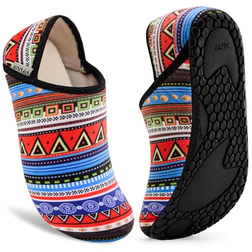 VIFUUR House Slippers for Women Men Slip on Indoor Barefoot Slipper Socks Fuzzy Cozy Sock Shoes for Home Bedroom Travel Geometric Style,38/39 - Image 1