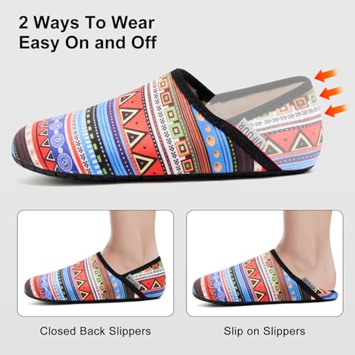 VIFUUR House Slippers for Women Men Slip on Indoor Barefoot Slipper Socks Fuzzy Cozy Sock Shoes for Home Bedroom Travel Geometric Style,38/39 - Image 2