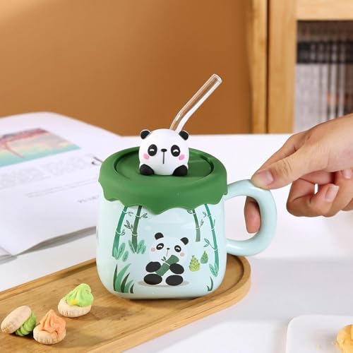 Vasukie Panda Coffee Mug with Silicone Lid & Glass Spoon, Mugs for Coffee, Rakhi for Brother, Birthday Gift, Ceramic Mug, 3D Panda Lid Coffee Mug (Silicone Panda Mug) - Image 5