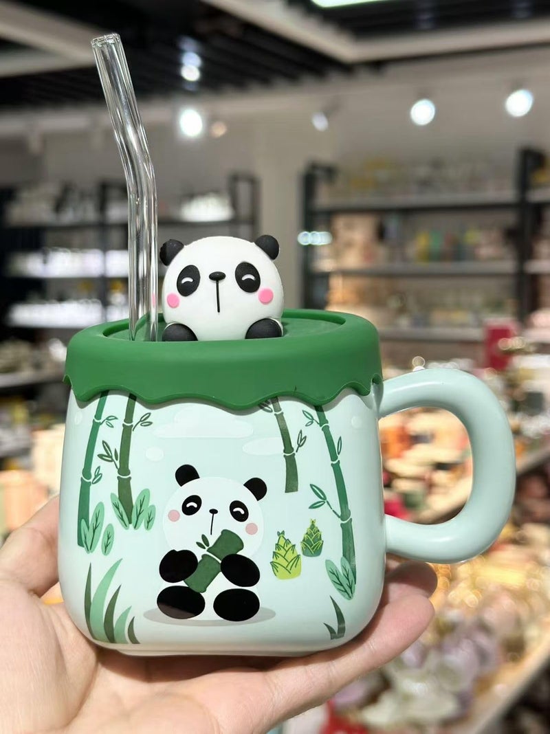 Vasukie Panda Coffee Mug with Silicone Lid & Glass Spoon, Mugs for Coffee, Rakhi for Brother, Birthday Gift, Ceramic Mug, 3D Panda Lid Coffee Mug (Silicone Panda Mug) - Image 2