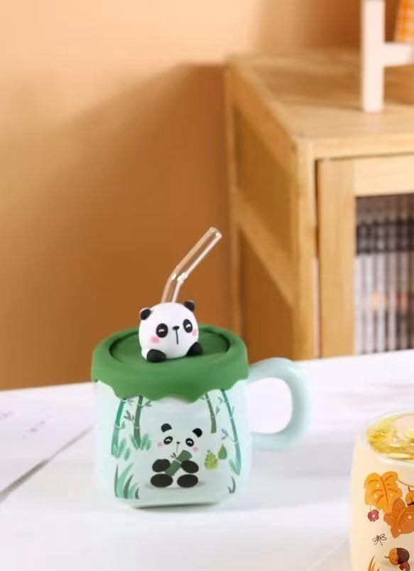 Vasukie Panda Coffee Mug with Silicone Lid & Glass Spoon, Mugs for Coffee, Rakhi for Brother, Birthday Gift, Ceramic Mug, 3D Panda Lid Coffee Mug (Silicone Panda Mug) - Image 3