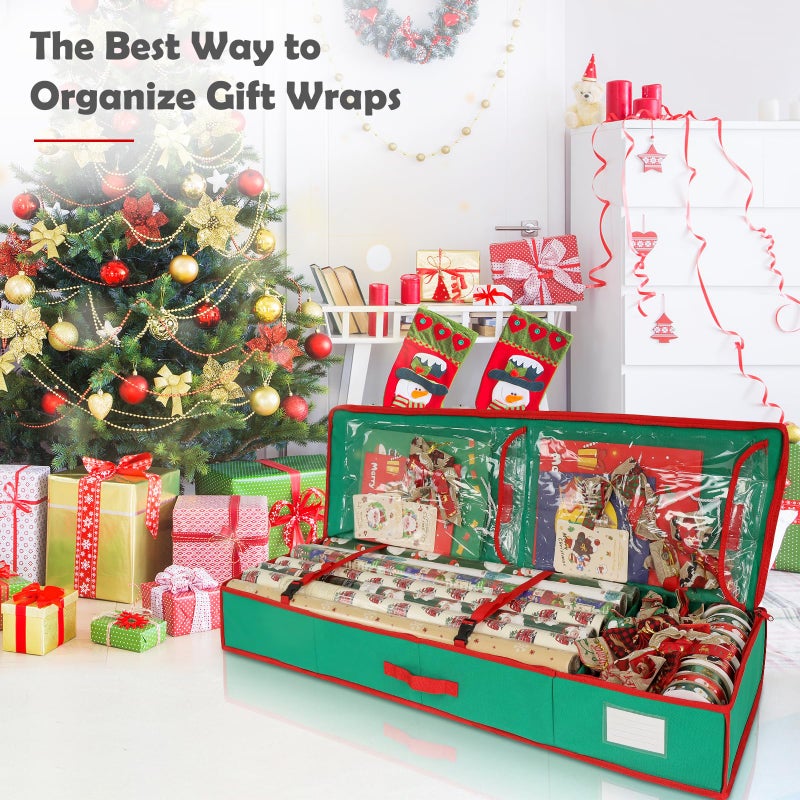 bruwaa Christmas Wrapping Paper Organizer Storage Bag Containers Interior Pockets 41" Fits Up to 27 Rolls 3/8â€ Diam, Green - Image 3