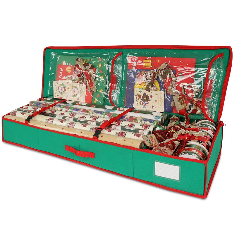 bruwaa Christmas Wrapping Paper Organizer Storage Bag Containers Interior Pockets 41" Fits Up to 27 Rolls 3/8â€ Diam, Green - Image 1