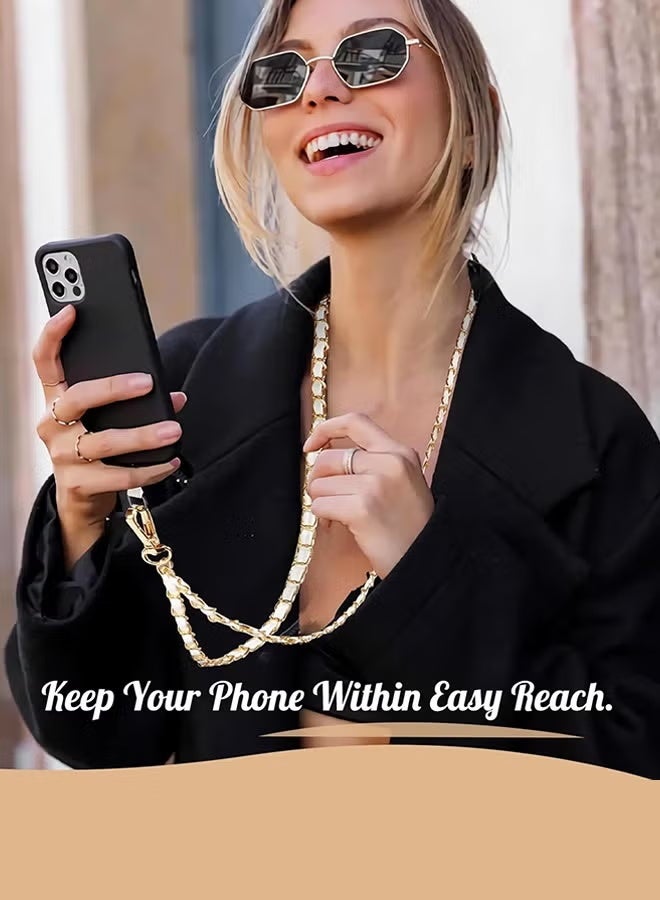 Universal Phone Lanyard, Metal Cell Phone Chain Anti-Theft Crossbody Strap for iPhone 16, 15 and Most Smartphones, Cell Phone Neck Holder for Women, Gold & White - Image 4