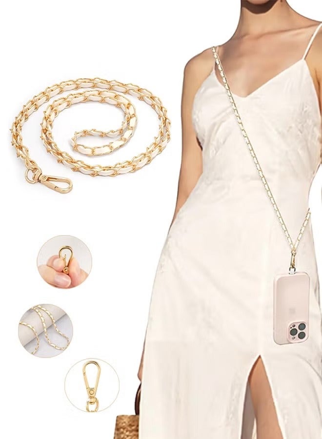 Universal Phone Lanyard, Metal Cell Phone Chain Anti-Theft Crossbody Strap for iPhone 16, 15 and Most Smartphones, Cell Phone Neck Holder for Women, Gold & White - Image 1