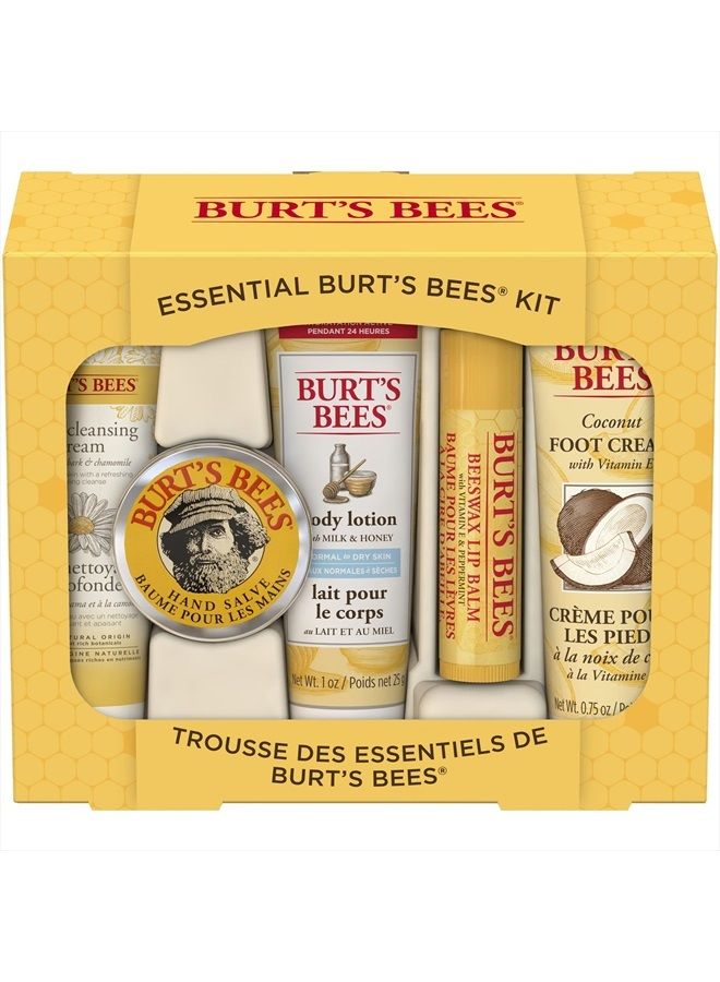 Burt's Bees Easter Basket Stuffers Gifts, 5 Body Care Products, Everyday Essentials Set - Original Beeswax Lip Balm, Deep Cleansing Cream. Hand Salve, Body Lotion & Foot Cream, Travel Size - Image 1