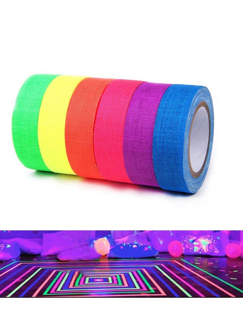 Fluorescent UV Reactive Neon Adhesive Tape for Crafting, Party Decorations, and Whiteboard Art (6 Pack) - Image 1