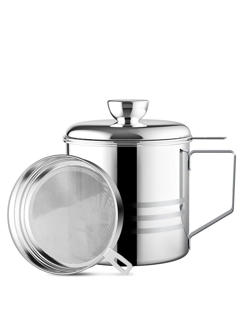 1.2L Oil Strainer Container, Stainless Steel Kitchen Cooking Oil Storage Pot Grease Keeper with Detachable Fine Mesh Filter  - Image 1