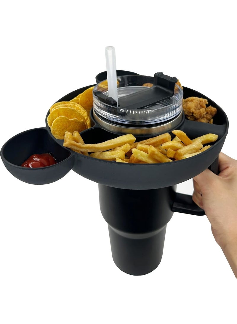 SOLARAE Bowl for Stanley 40oz Tumbler with Handle - Tumbler Snack Tray for Stanley Cup Accessories - Reusable Food-Grade Silicone Snack Bowl with Holder Ring - Compatible with Stanley Cup, Black - Image 1