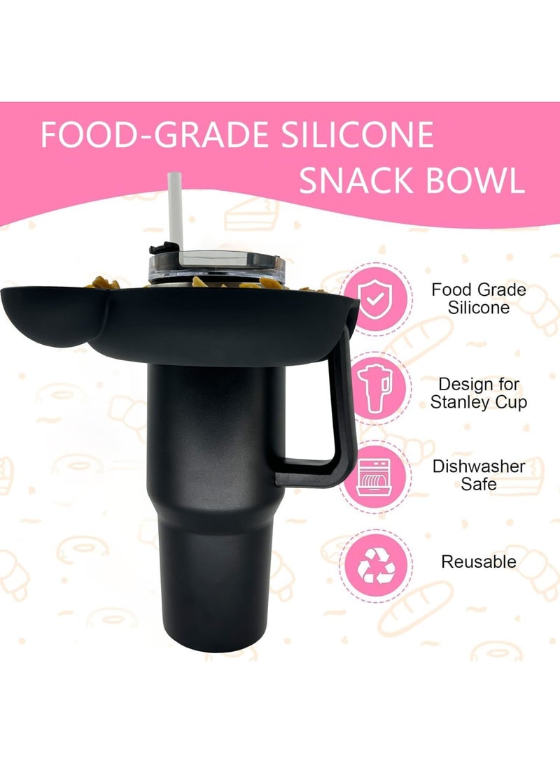 SOLARAE Bowl for Stanley 40oz Tumbler with Handle - Tumbler Snack Tray for Stanley Cup Accessories - Reusable Food-Grade Silicone Snack Bowl with Holder Ring - Compatible with Stanley Cup, Black - Image 3