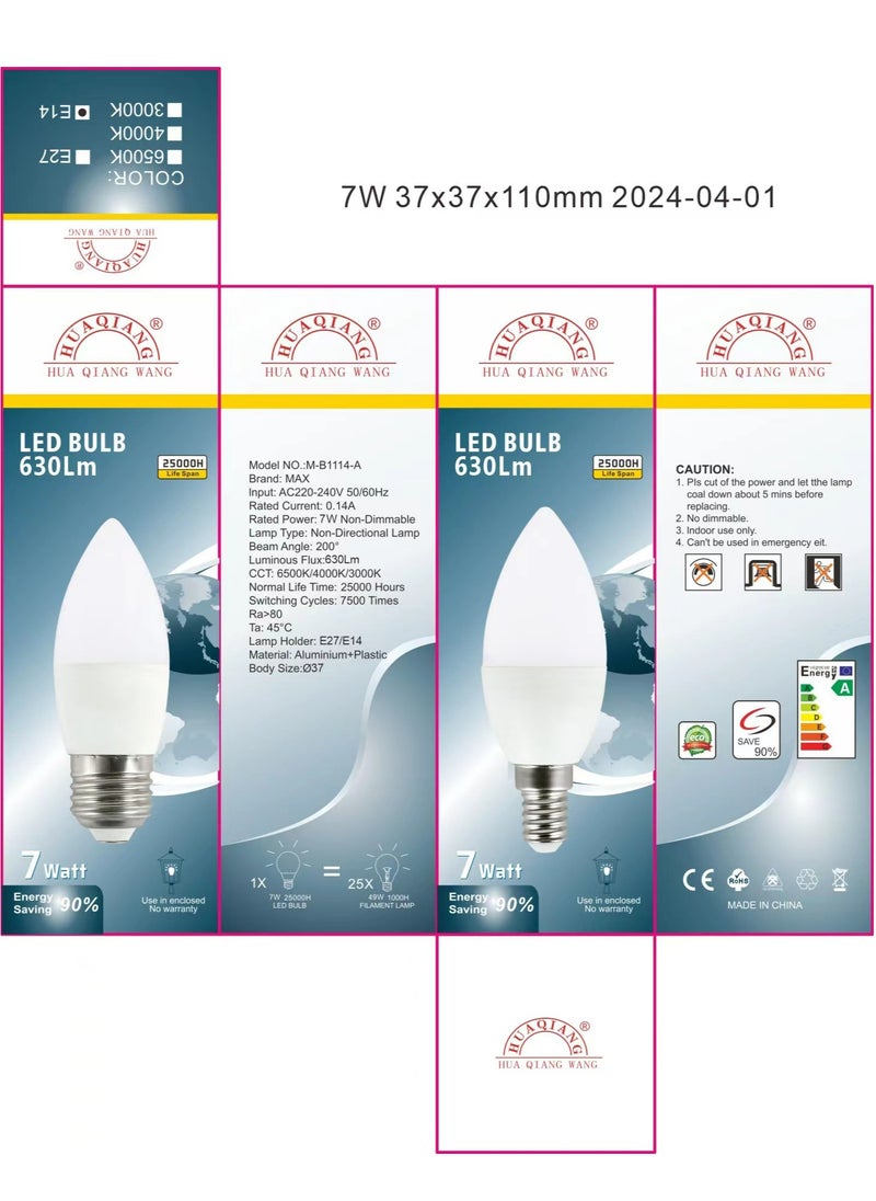 10 قطعة E14 LED لمبات شمعة ، ضوء أبيض 6500k