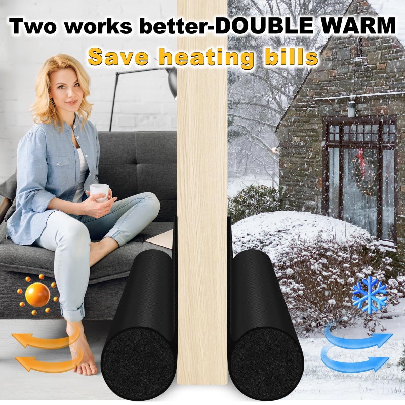 Homeprotect Door Draft Stopper 2 Pack Adjustable  Door Sweep For Bottom Of Door  Weather Stripping Door Seal Interior & Exterior  Block Cold Air  Sound Light Dust  Easy To Install 30  Black - Image 3