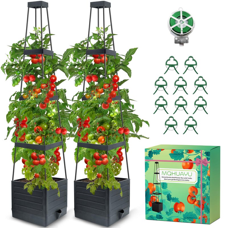 MQHUAYU 2-Pack Tomato Planter with Trellis, 57" Self-Watering Raised Garden Bed Planter Box, Tomato Cages for Indoor & Outdoor Climbing Plants, Vines, Vegetables, and Flowers (57x9.8x9.8IN) - Image 1